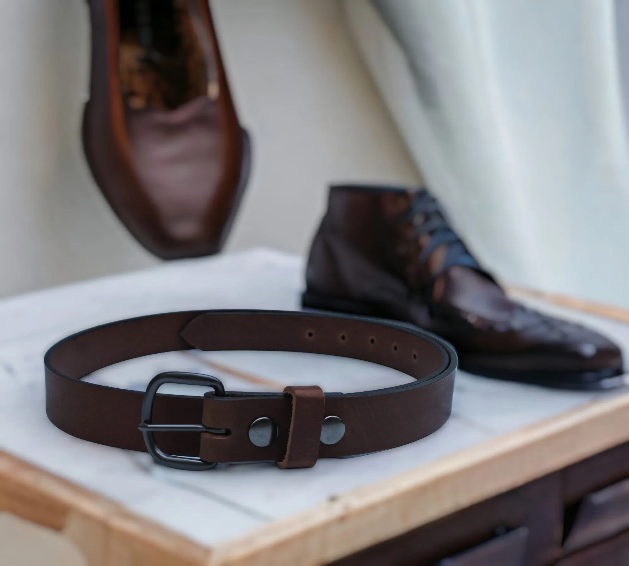 Handmade Men's Solid Leather Belts - 1 1/4 Inch, Sizes 30-48