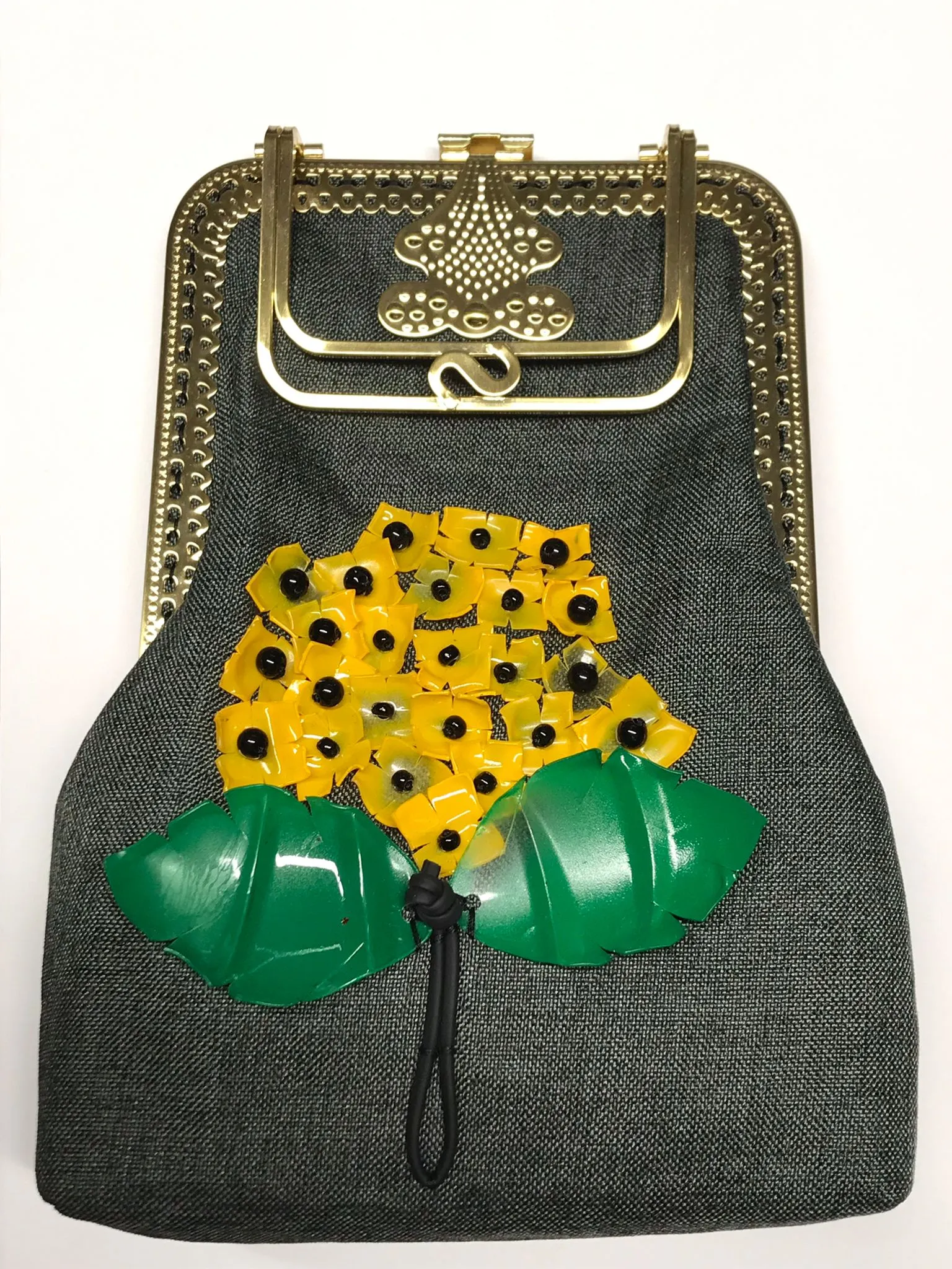 Handmade Rectangular Big Purse with Bronze Frame and Handle