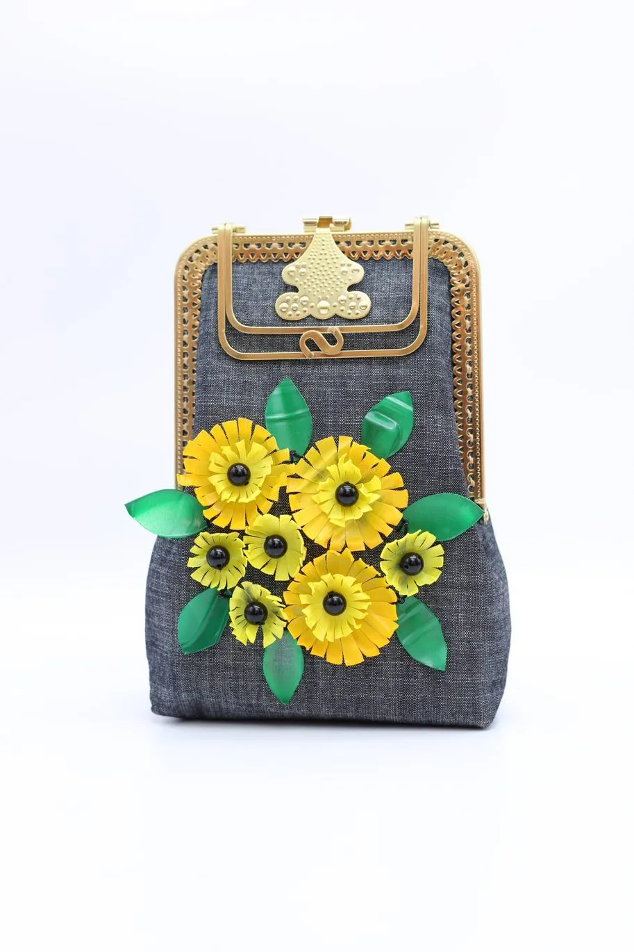 Handmade Rectangular Big Purse with Bronze Frame and Handle