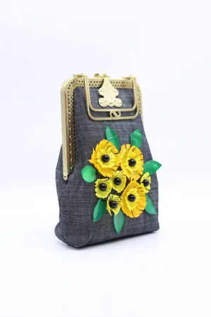 Handmade Rectangular Big Purse with Bronze Frame and Handle