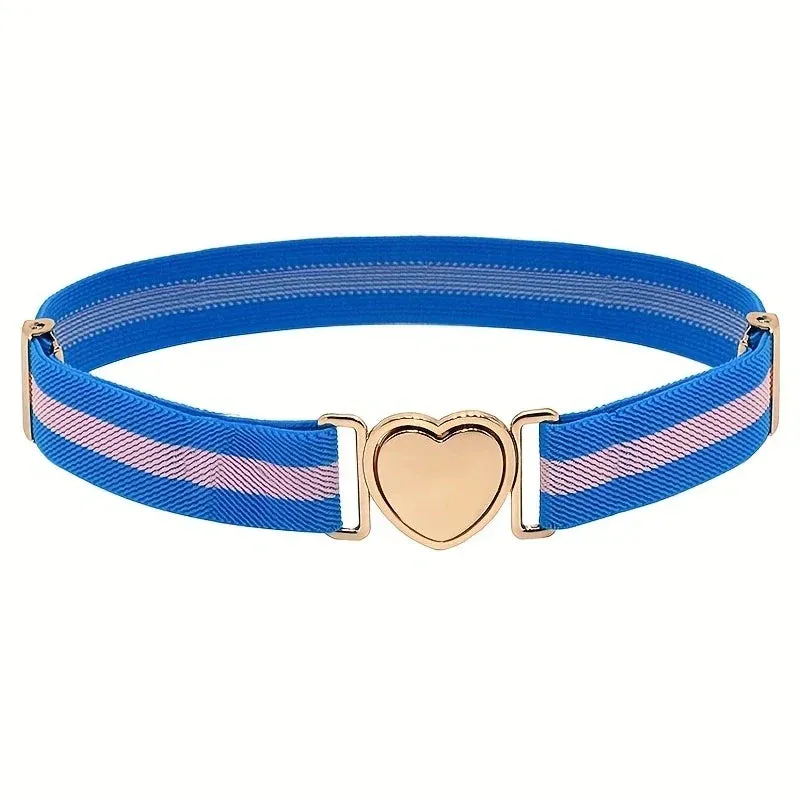 Heart Buckle Elastic Belt Candy Color No Buckle Stretch Belt Adjustable Invisible Belts For Girls