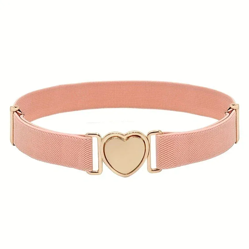 Heart Buckle Elastic Belt Candy Color No Buckle Stretch Belt Adjustable Invisible Belts For Girls