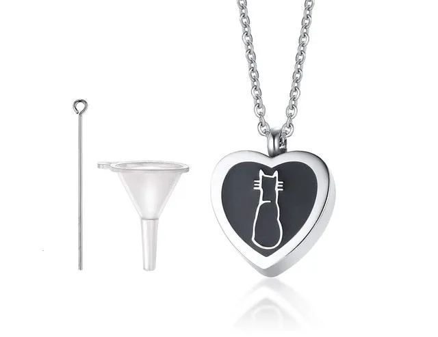 Heart-Shaped Cremation Pendant with Cat