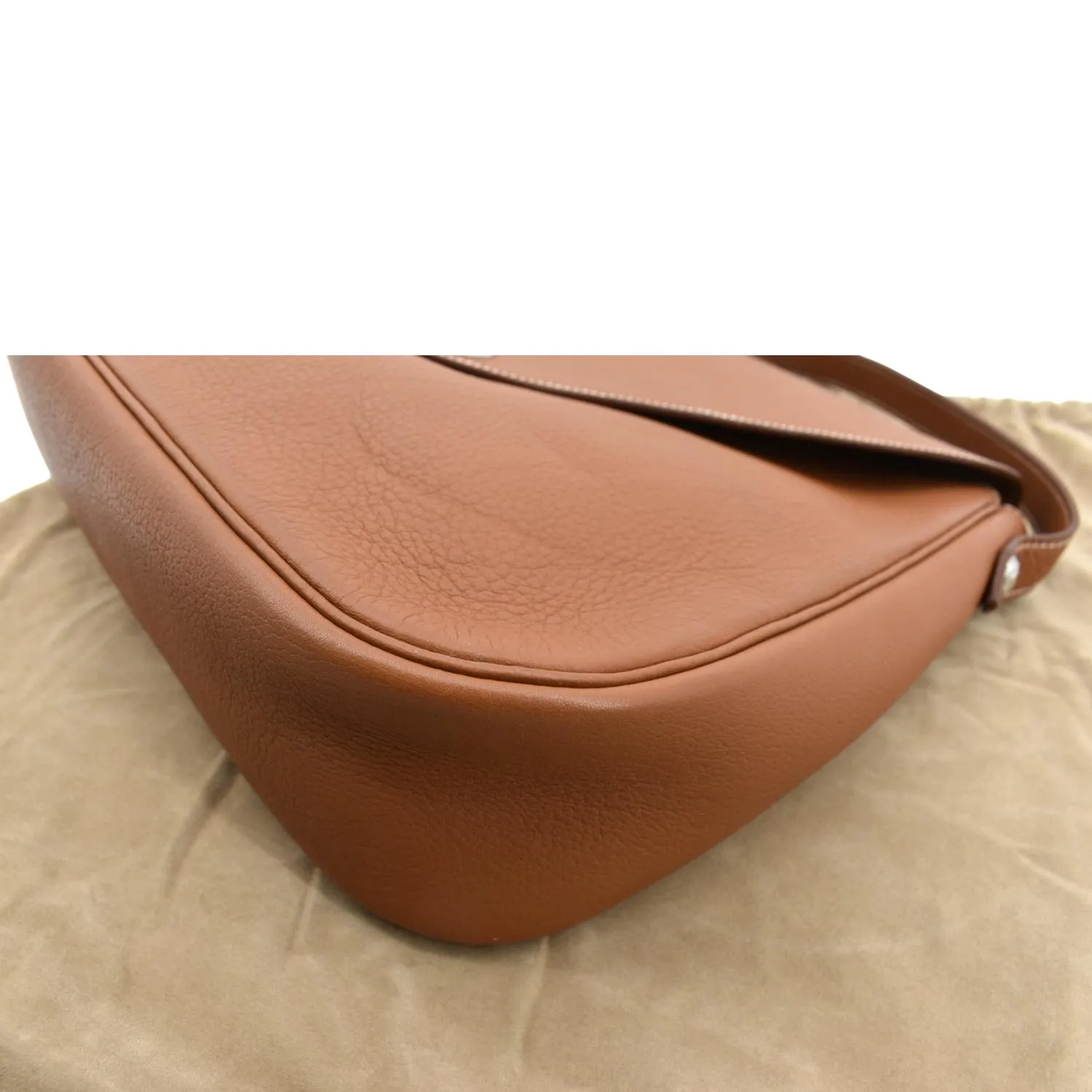 HERMES Christie Rhone Flap Clemence Leather Shoulder Bag Tan