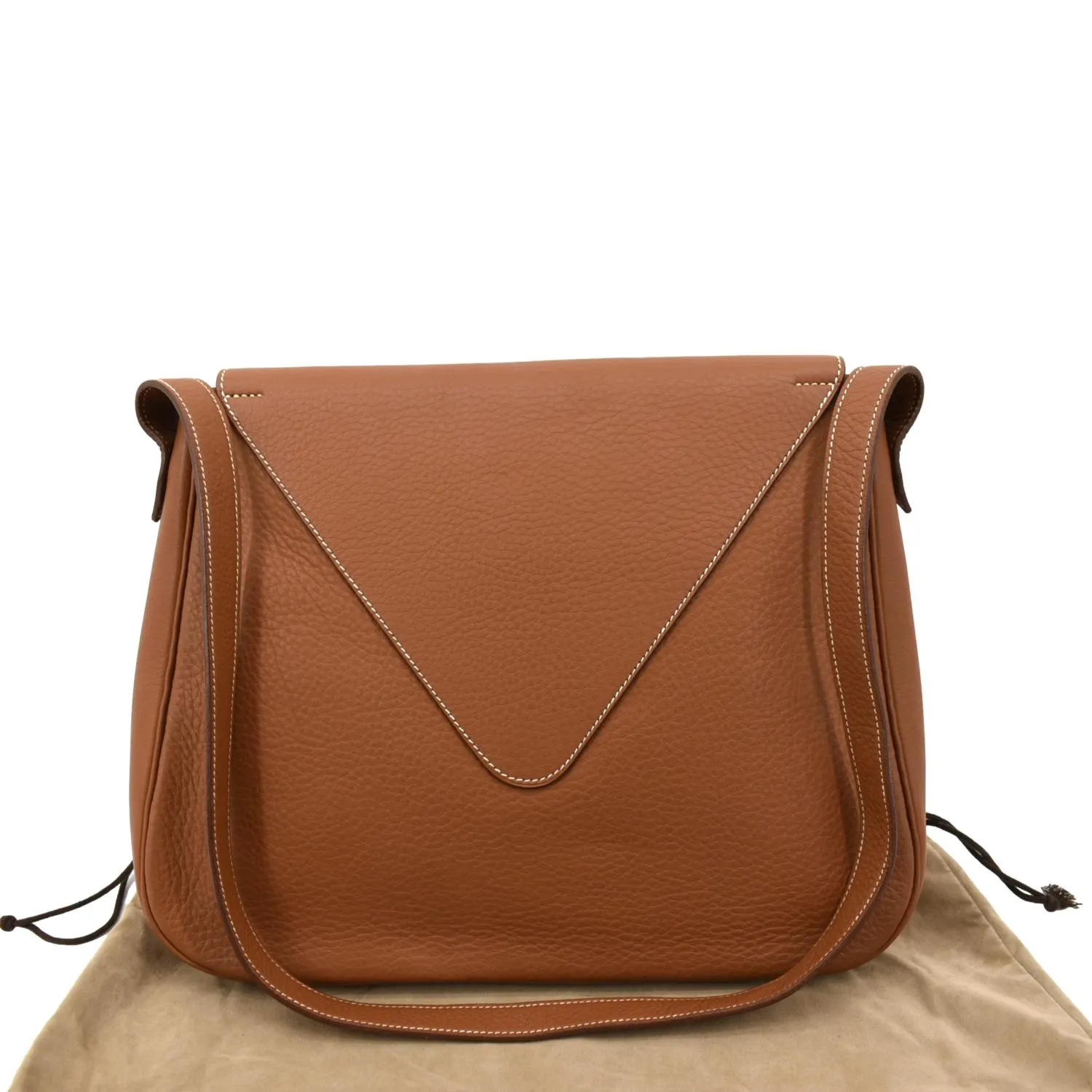 HERMES Christie Rhone Flap Clemence Leather Shoulder Bag Tan