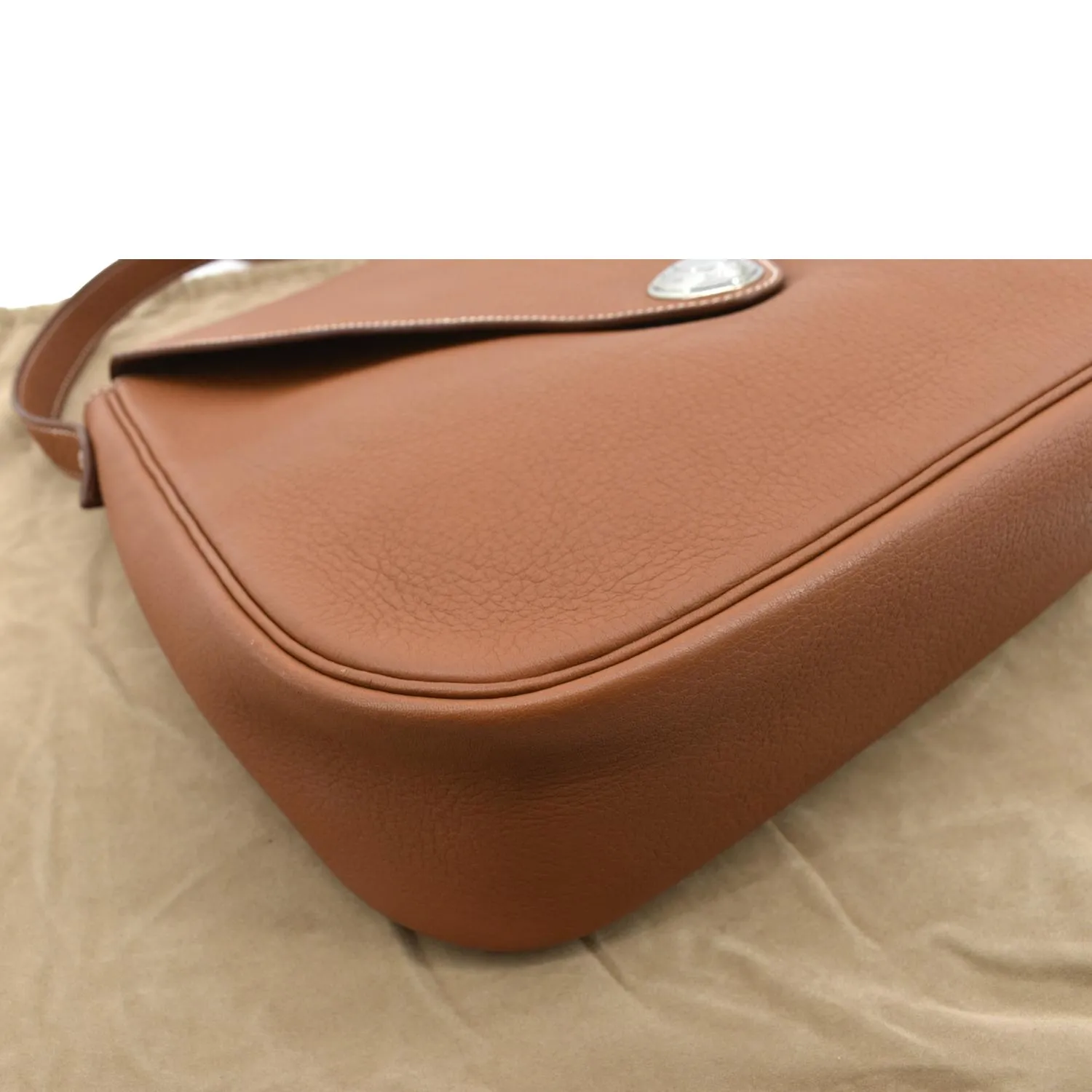 HERMES Christie Rhone Flap Clemence Leather Shoulder Bag Tan