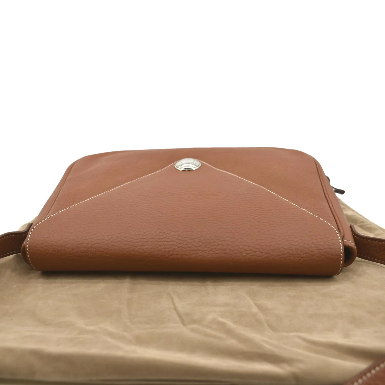 HERMES Christie Rhone Flap Clemence Leather Shoulder Bag Tan