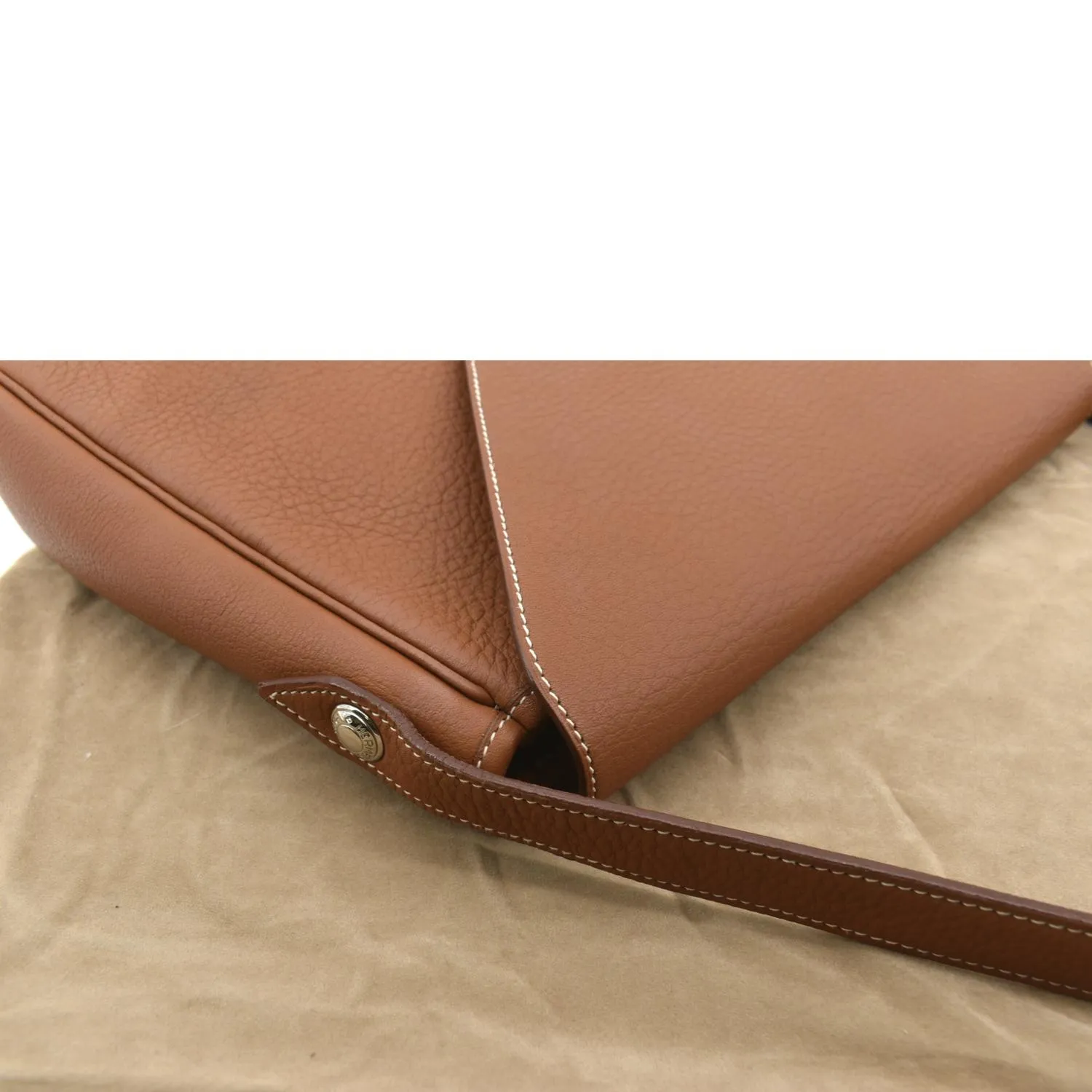HERMES Christie Rhone Flap Clemence Leather Shoulder Bag Tan