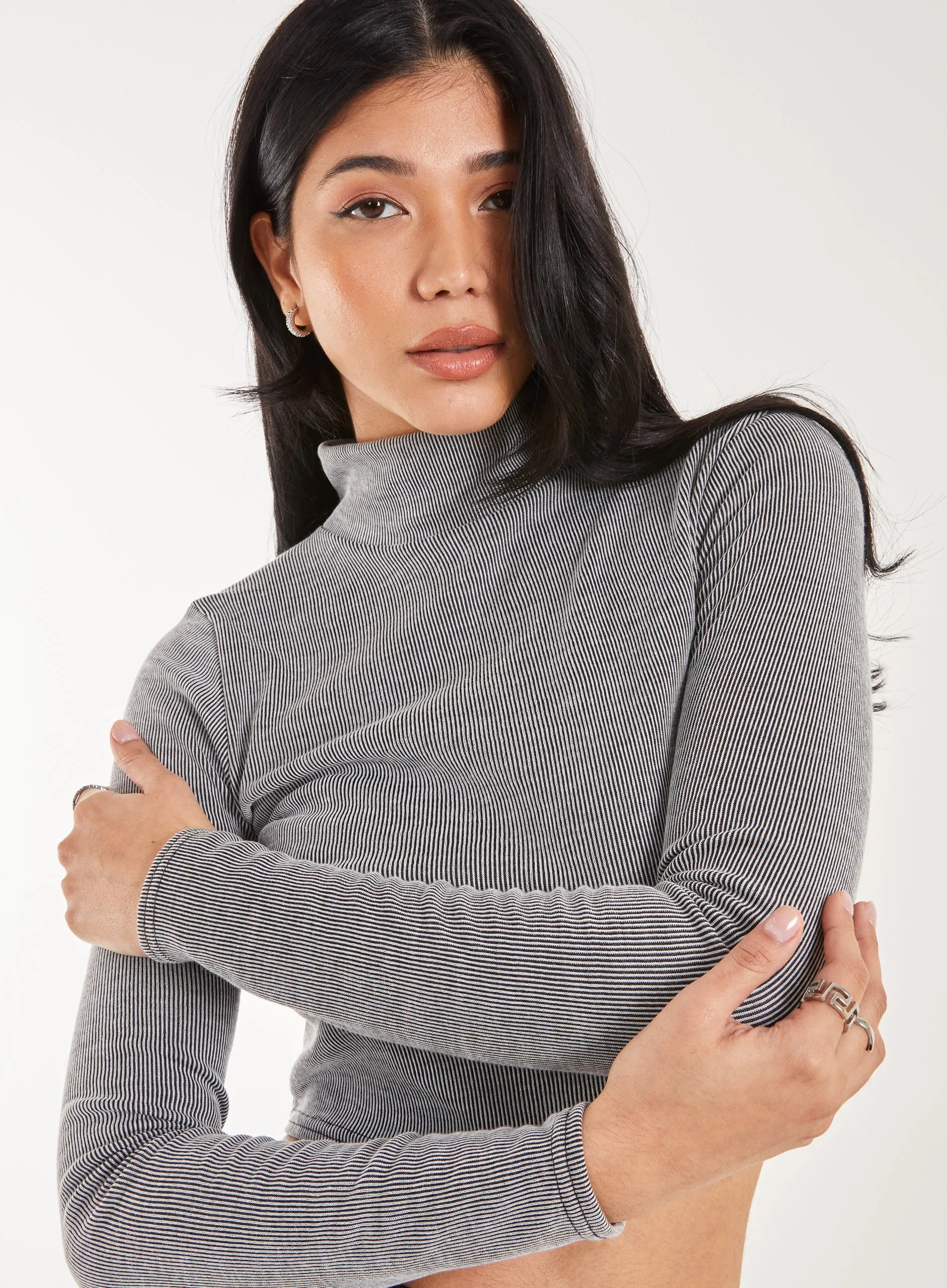 High Neck Rib Top