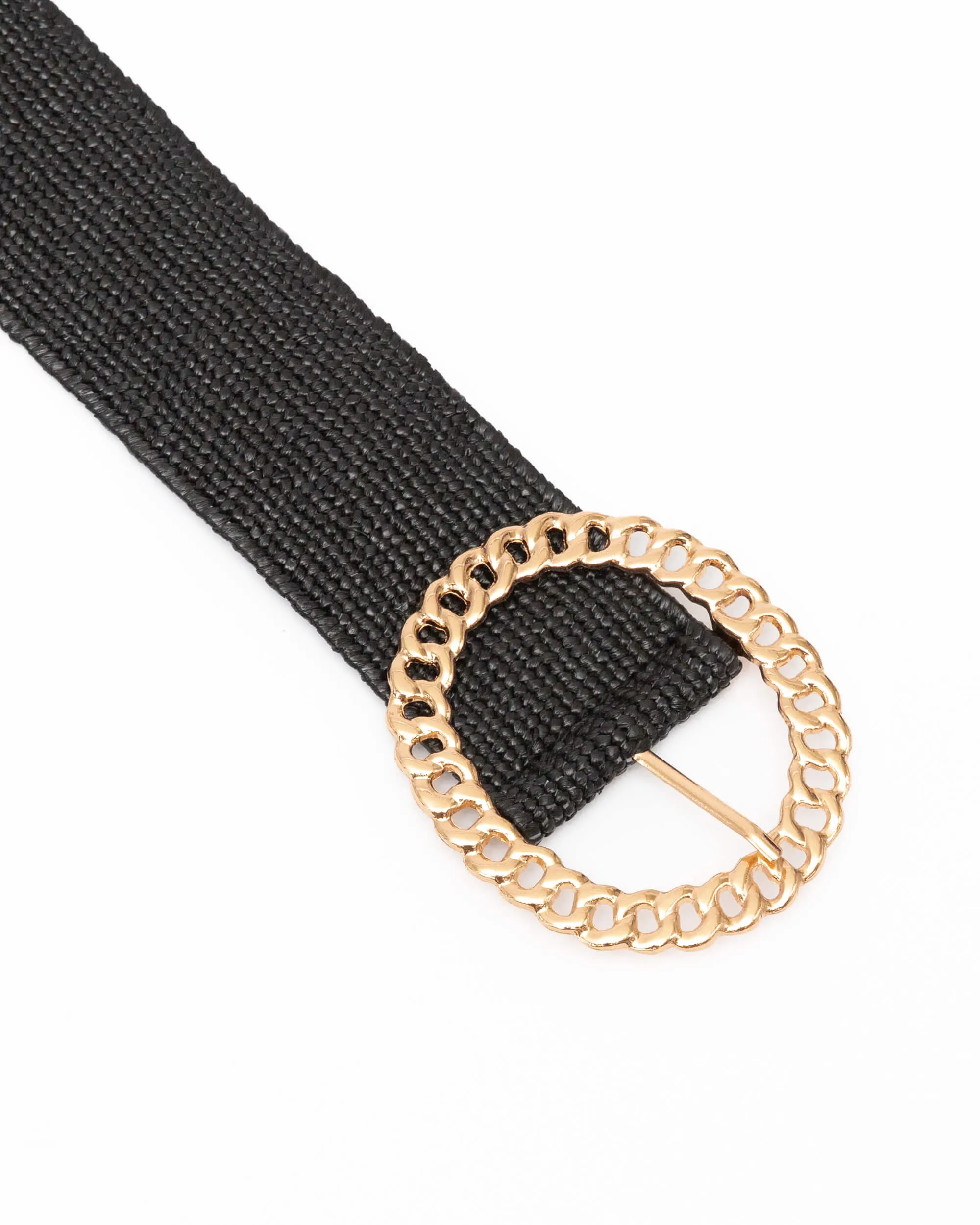 INTERLACED GOLD STATEMENT BUCKLE WOVEN BELT