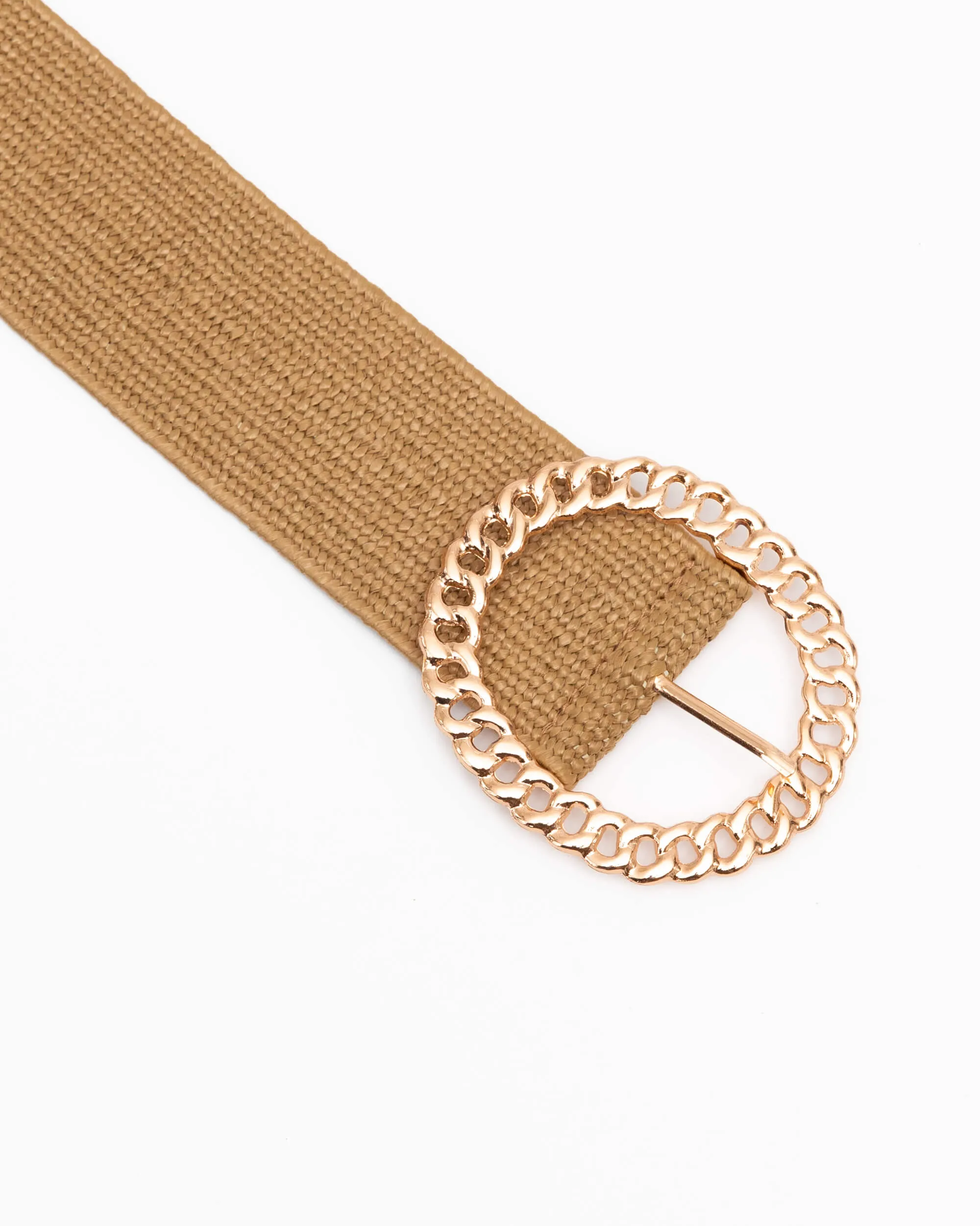 INTERLACED GOLD STATEMENT BUCKLE WOVEN BELT