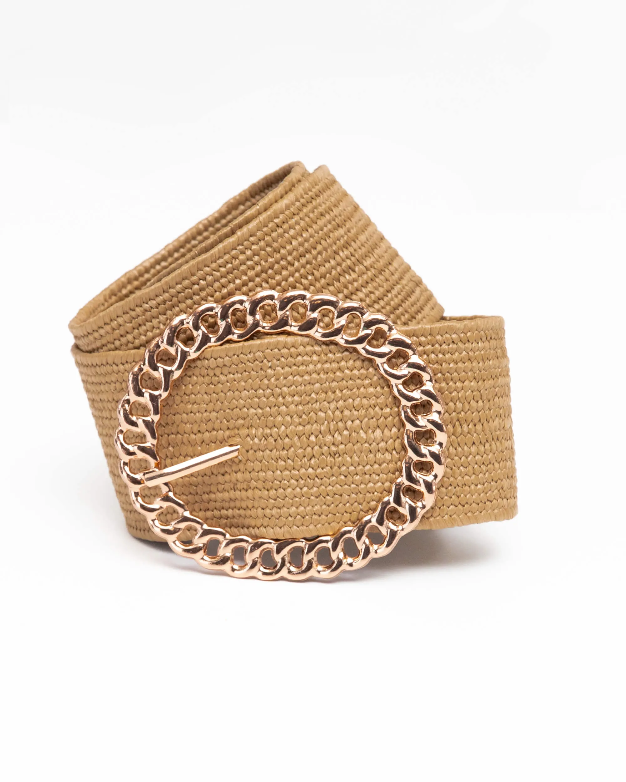 INTERLACED GOLD STATEMENT BUCKLE WOVEN BELT
