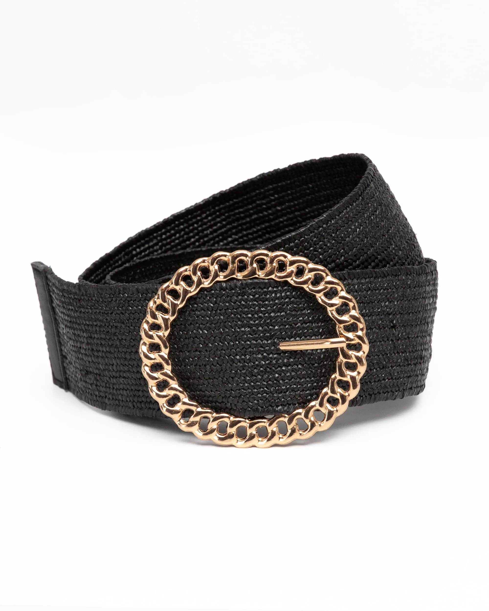 INTERLACED GOLD STATEMENT BUCKLE WOVEN BELT