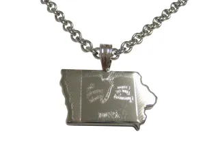 Iowa State Map Shape and Flag Design Pendant Necklace