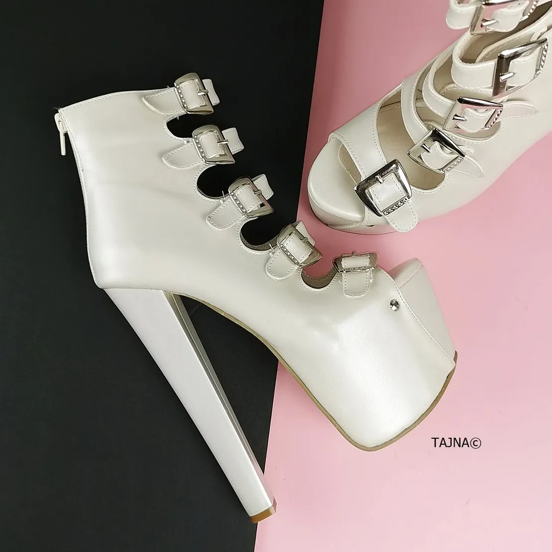 Ivory White Multi Belted High Heels
