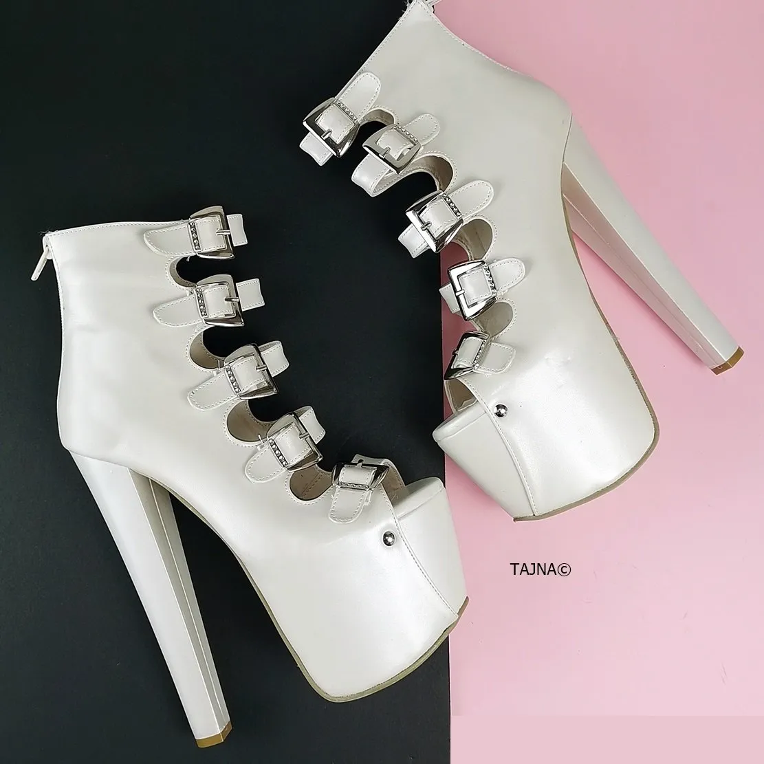 Ivory White Multi Belted High Heels