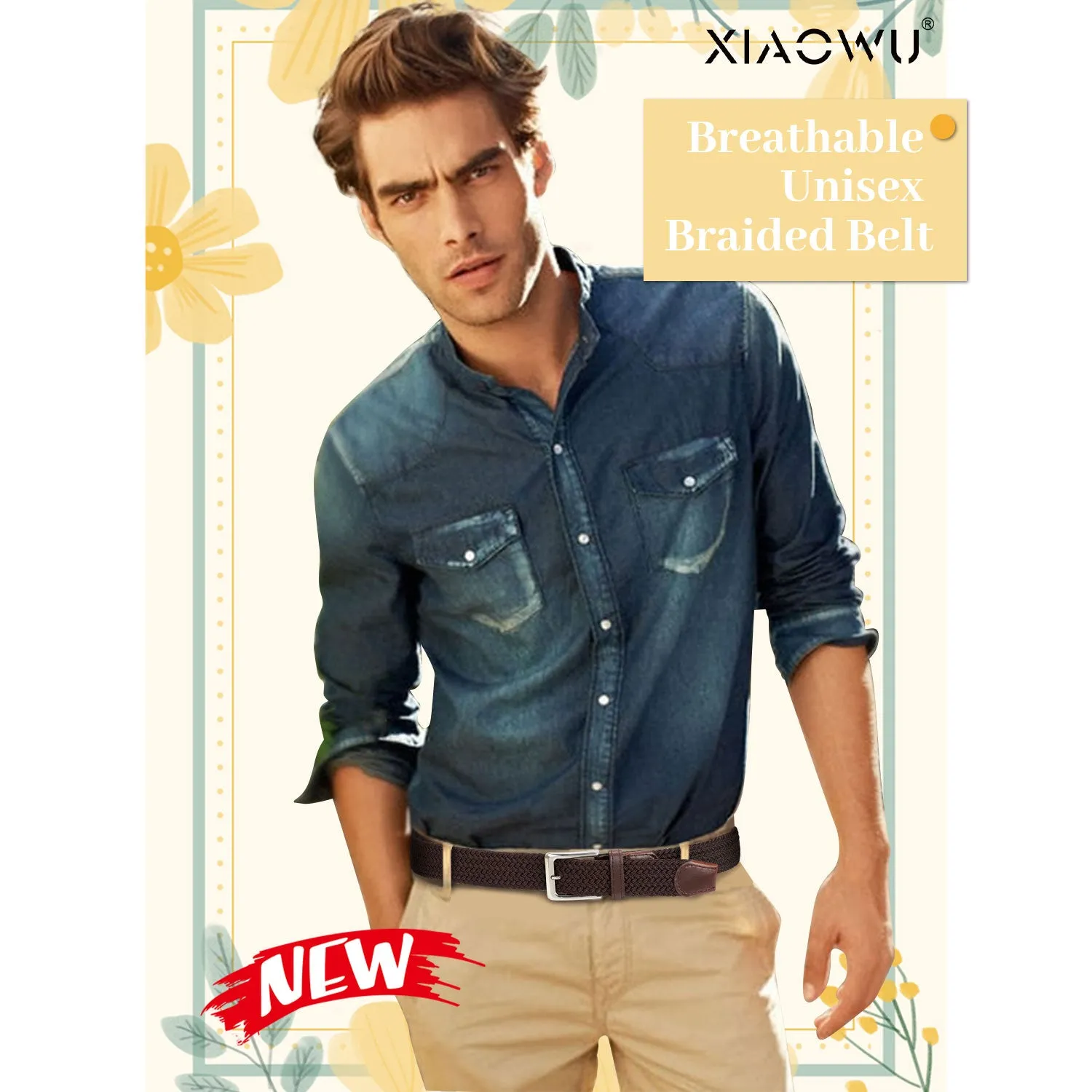 Jasgood Braided Canvas Stretch Belt Elastic Casual Belt For Men Woven Elastic Belt-Causal Belt for Golf Pants Jeans