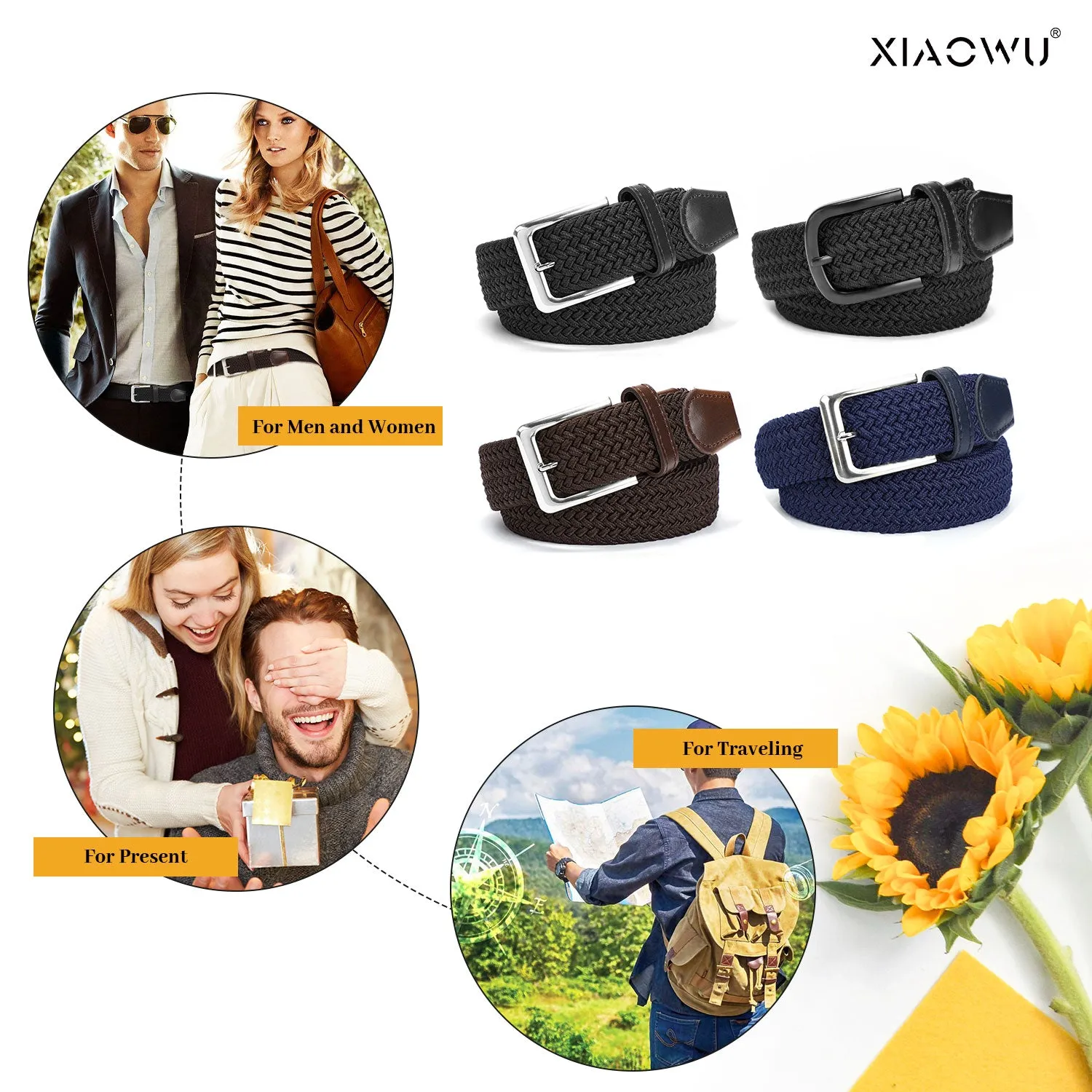 Jasgood Braided Canvas Stretch Belt Elastic Casual Belt For Men Woven Elastic Belt-Causal Belt for Golf Pants Jeans