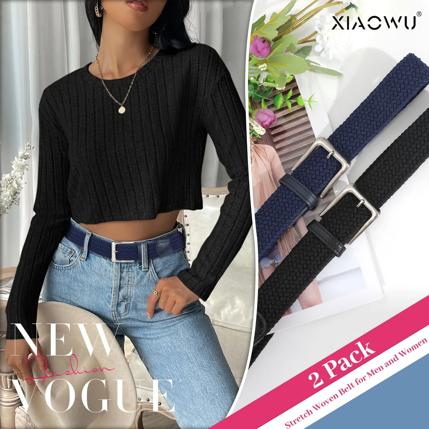 Jasgood Braided Canvas Stretch Belt Elastic Casual Belt For Men Woven Elastic Belt-Causal Belt for Golf Pants Jeans