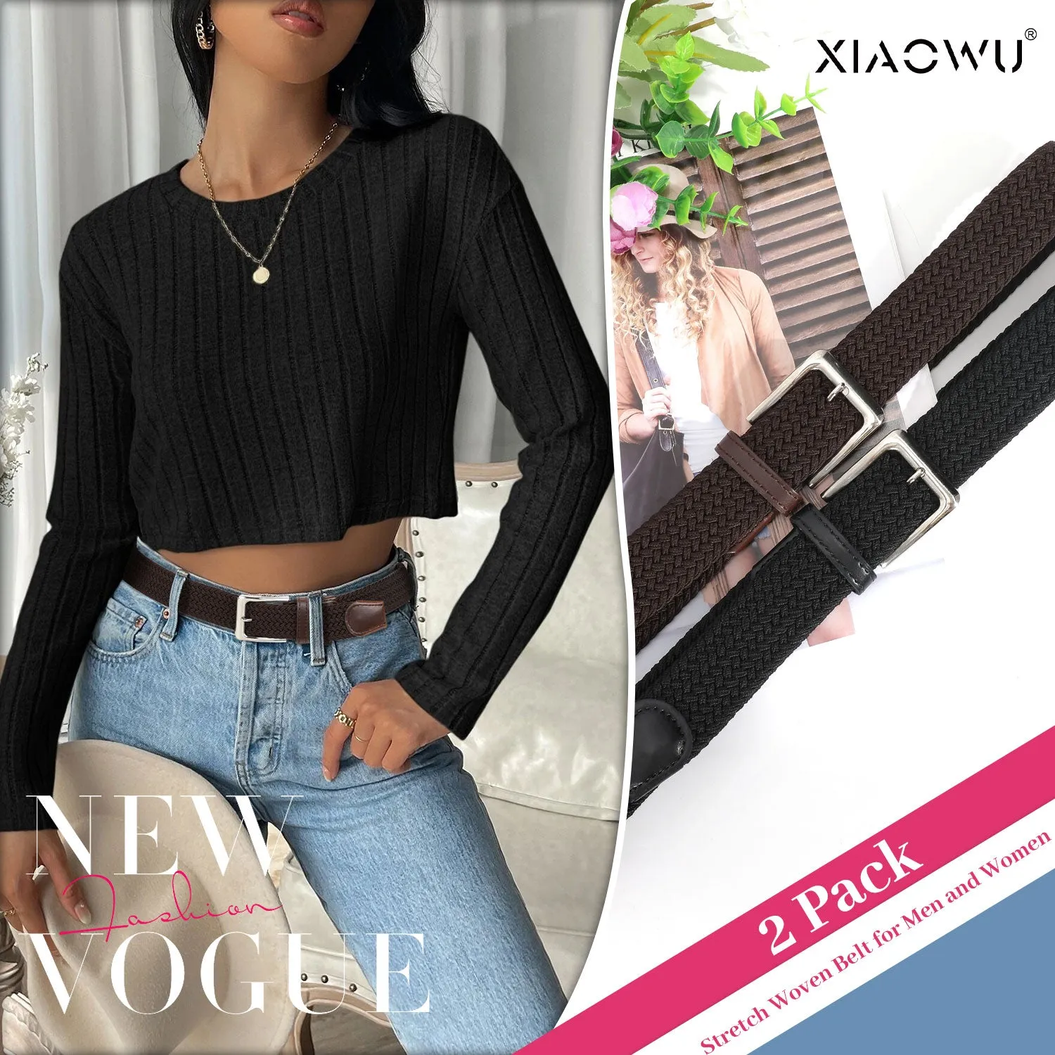 Jasgood Braided Canvas Stretch Belt Elastic Casual Belt For Men Woven Elastic Belt-Causal Belt for Golf Pants Jeans