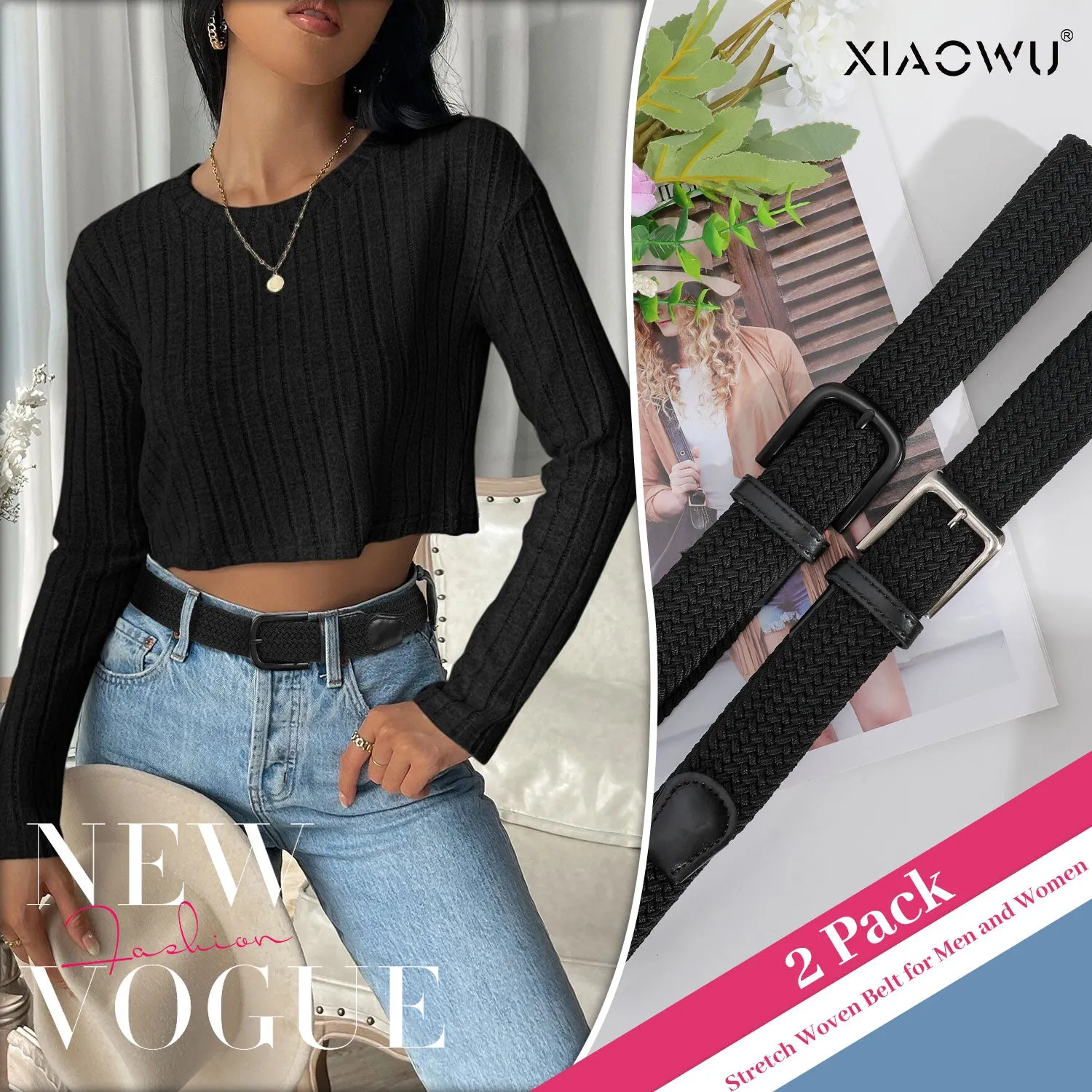 Jasgood Braided Canvas Stretch Belt Elastic Casual Belt For Men Woven Elastic Belt-Causal Belt for Golf Pants Jeans