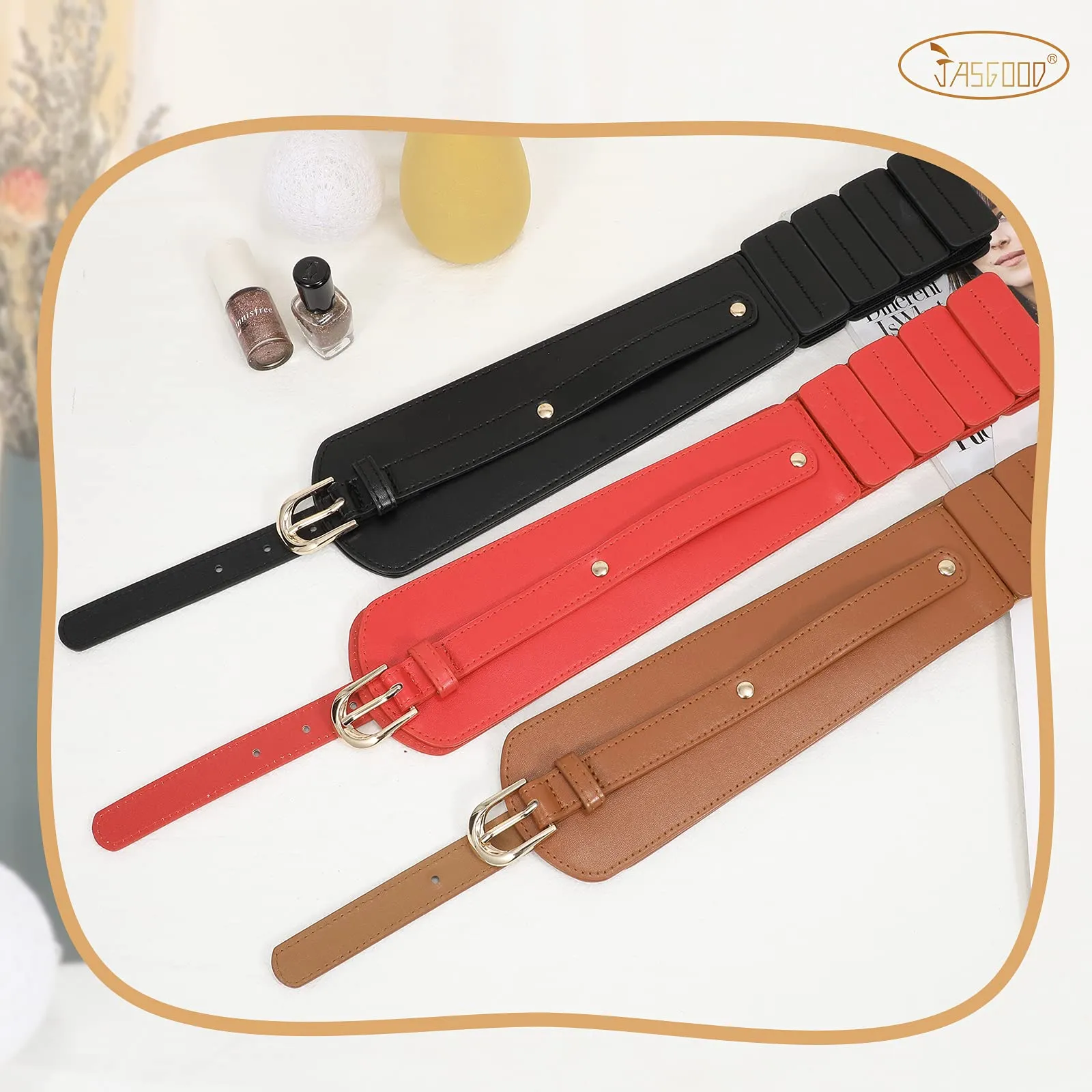 JASGOOD Women Wide Belt Elastic Vintage Buckle Leather Belt for Ladies Dress