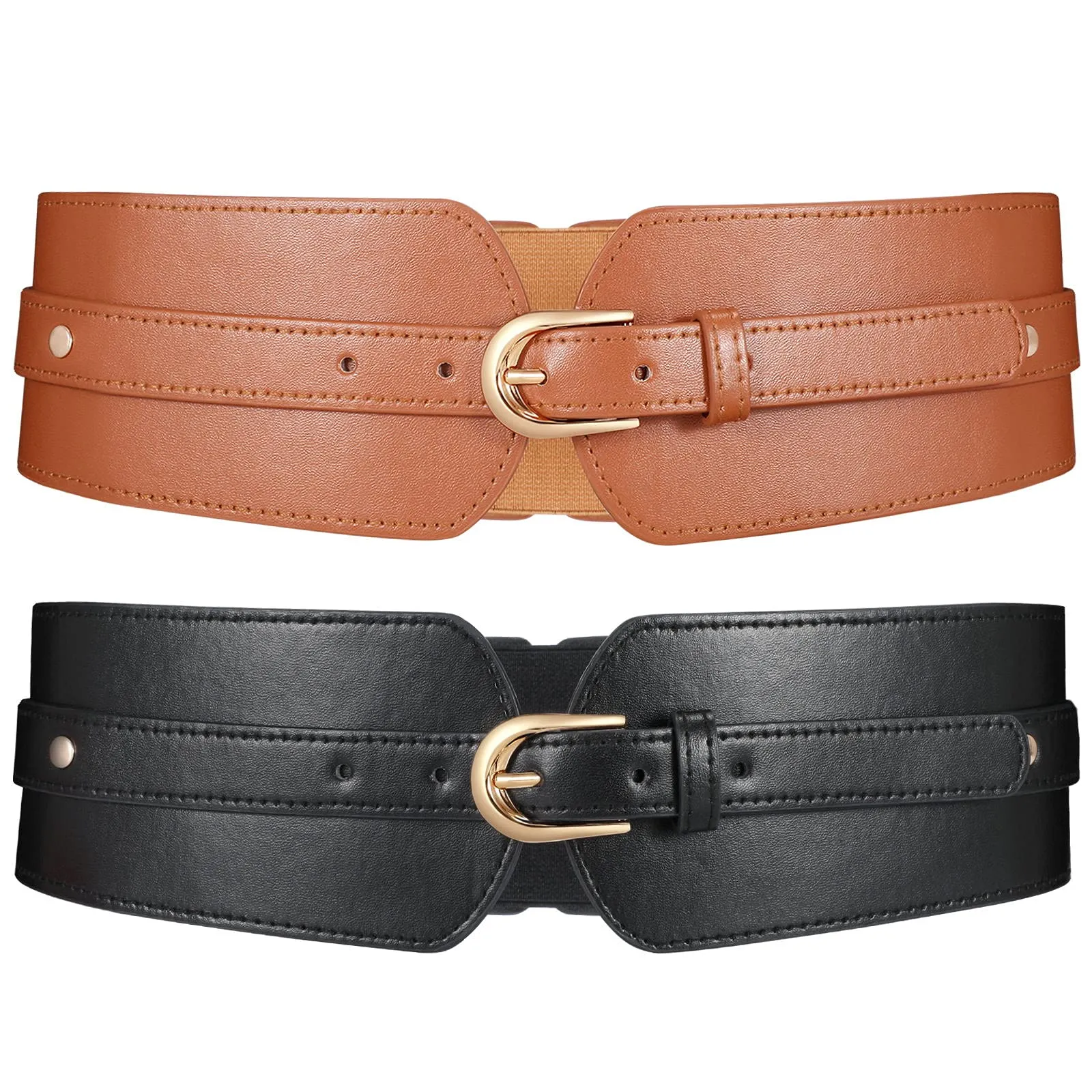 JASGOOD Women Wide Belt Elastic Vintage Buckle Leather Belt for Ladies Dress