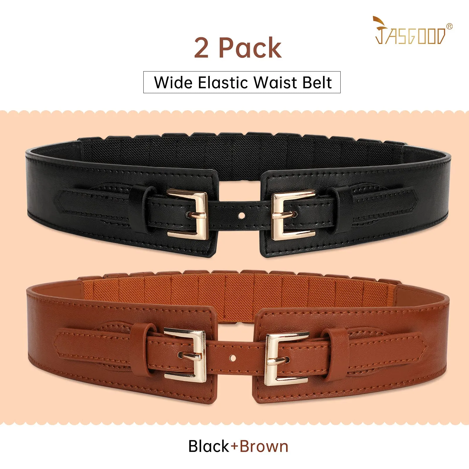 JASGOOD Women Wide Belt Elastic Vintage Buckle Leather Belt for Ladies Dress