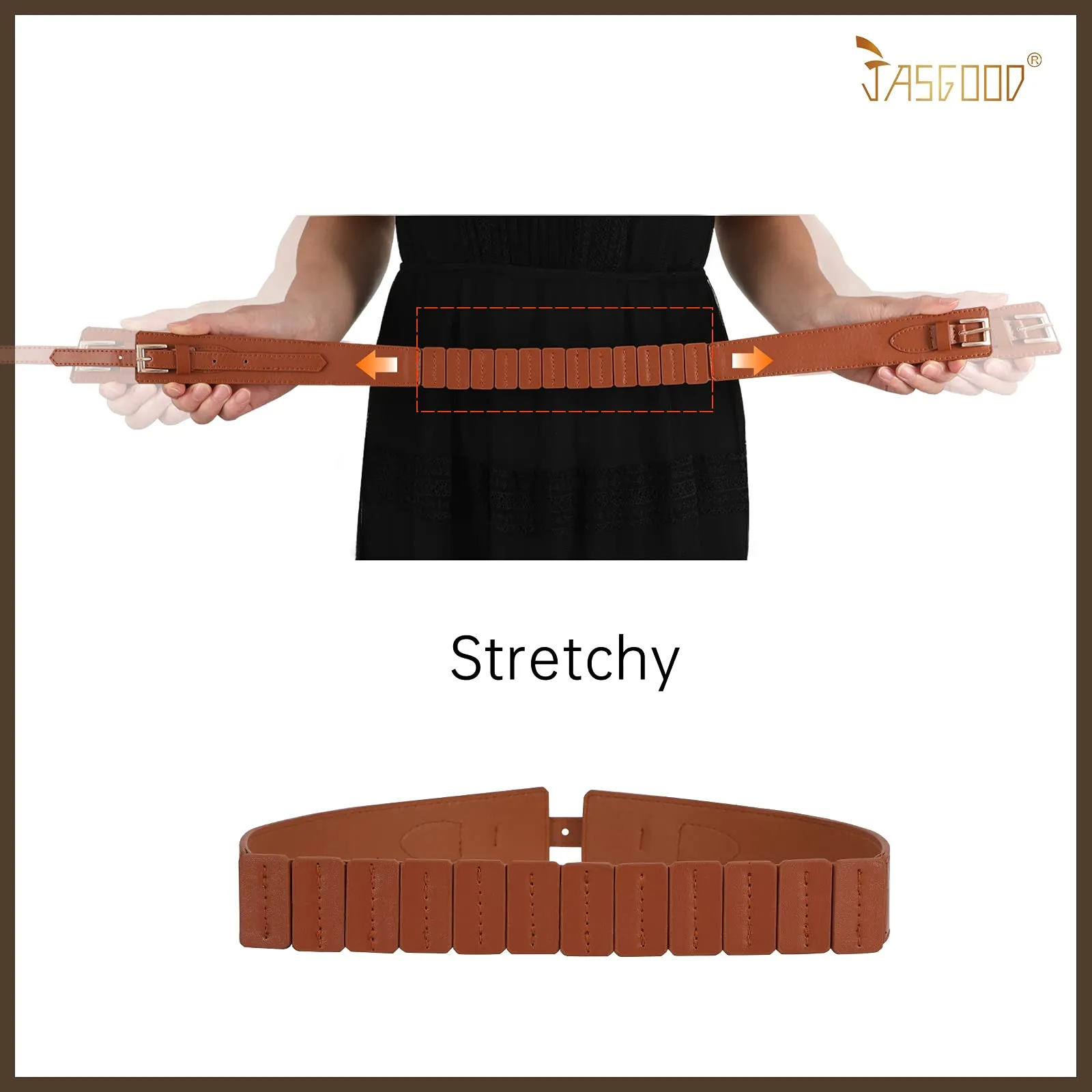 JASGOOD Women Wide Belt Elastic Vintage Buckle Leather Belt for Ladies Dress