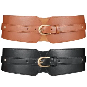 JASGOOD Women Wide Belt Elastic Vintage Buckle Leather Belt for Ladies Dress