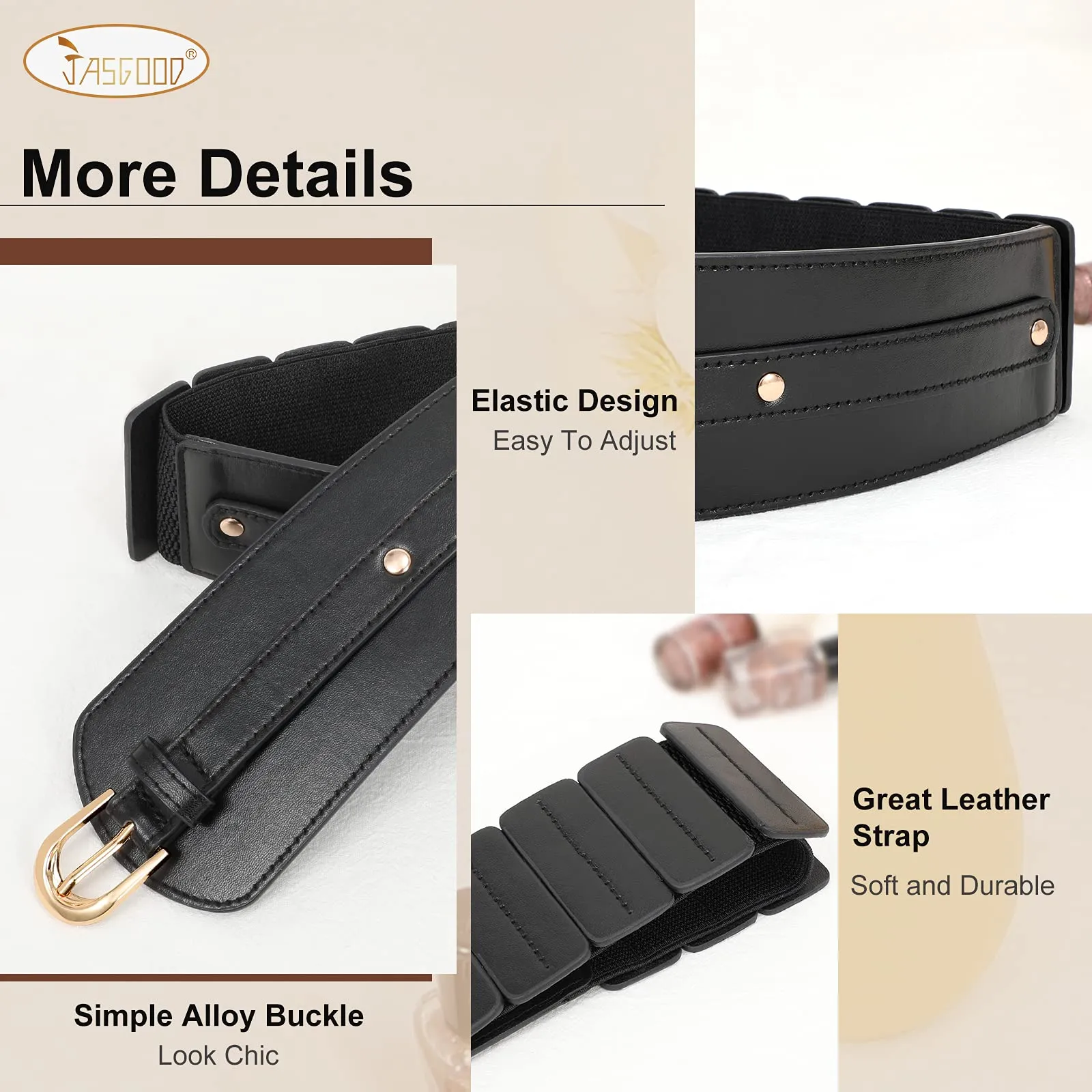JASGOOD Women Wide Belt Elastic Vintage Buckle Leather Belt for Ladies Dress