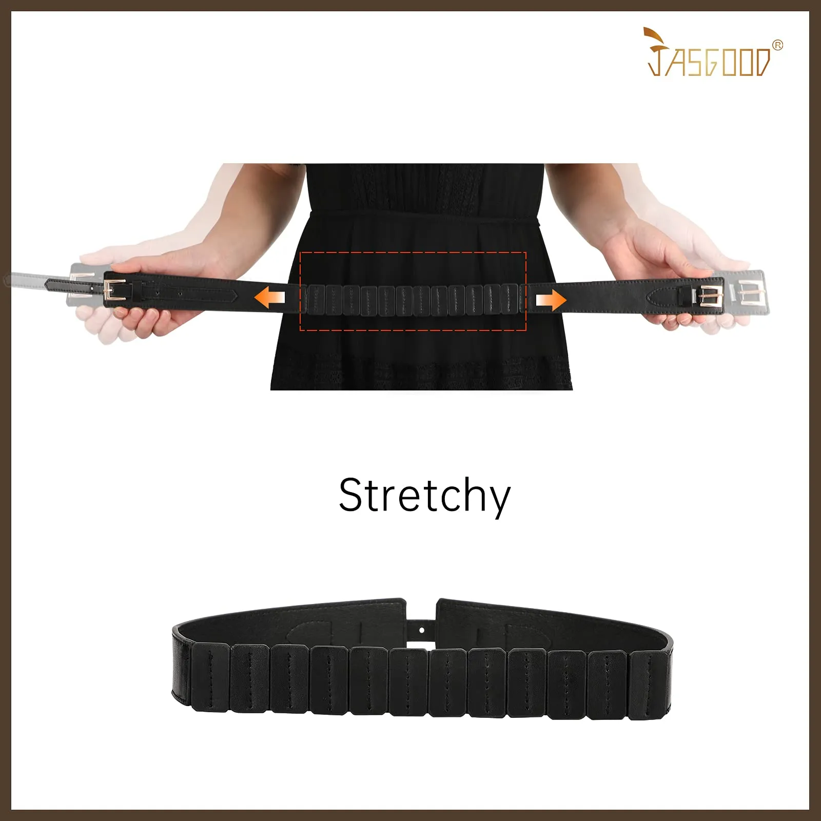 JASGOOD Women Wide Belt Elastic Vintage Buckle Leather Belt for Ladies Dress