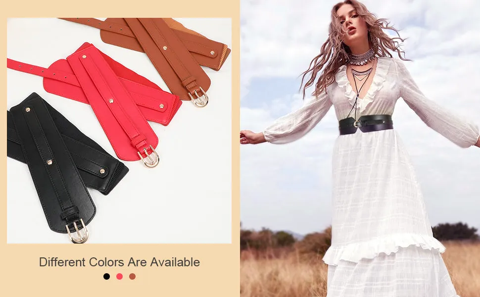 JASGOOD Women Wide Belt Elastic Vintage Buckle Leather Belt for Ladies Dress