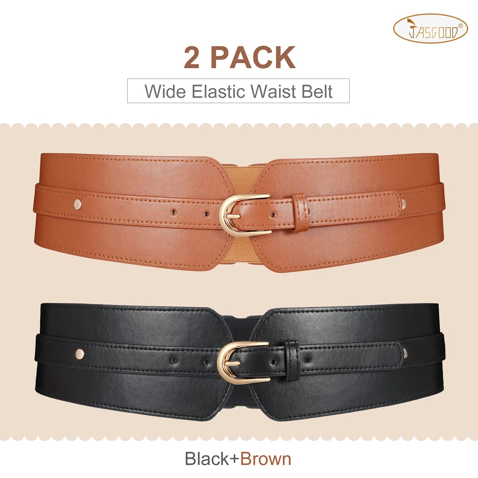 JASGOOD Women Wide Belt Elastic Vintage Buckle Leather Belt for Ladies Dress