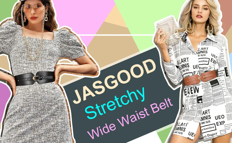 JASGOOD Women Wide Belt Elastic Vintage Buckle Leather Belt for Ladies Dress