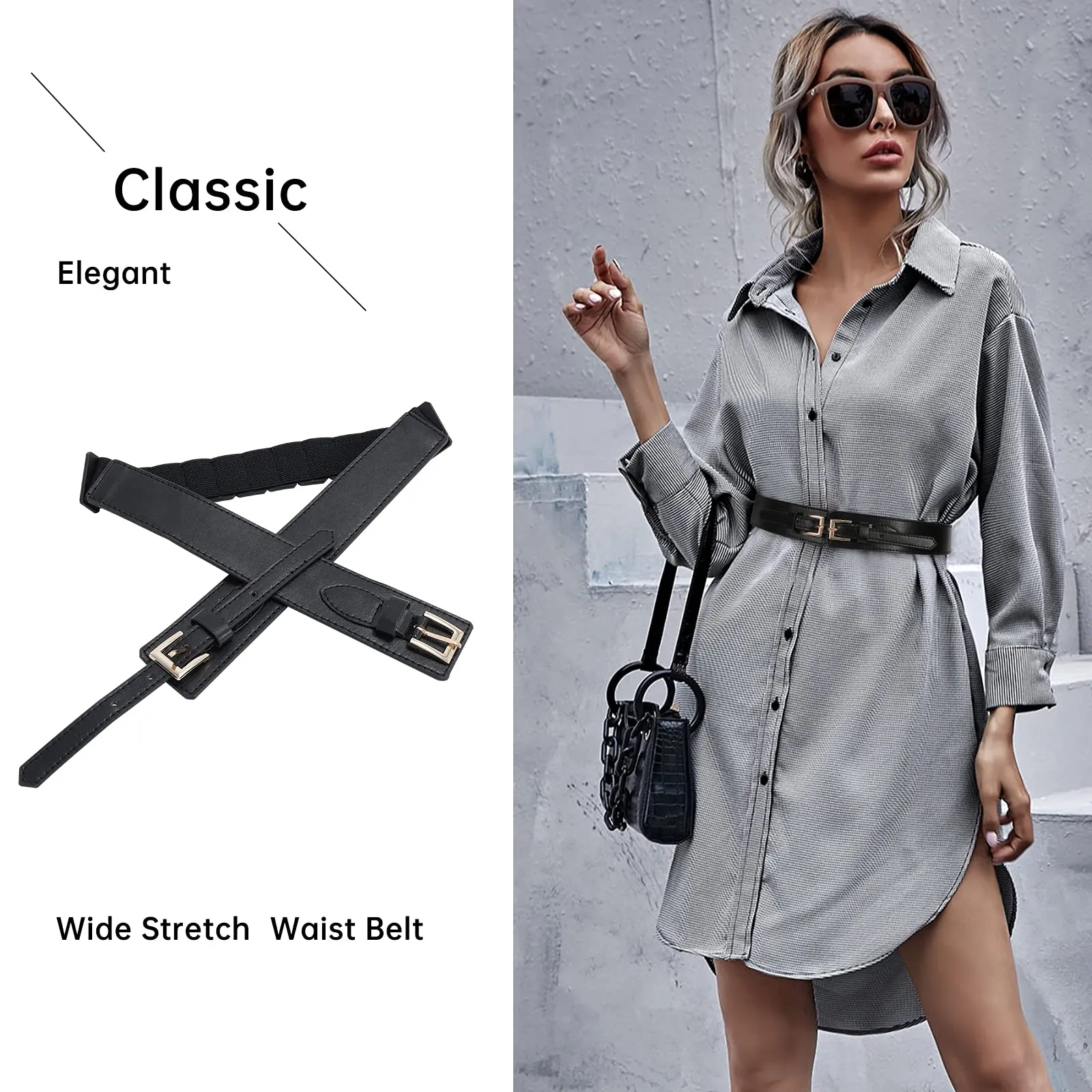 JASGOOD Women Wide Belt Elastic Vintage Buckle Leather Belt for Ladies Dress