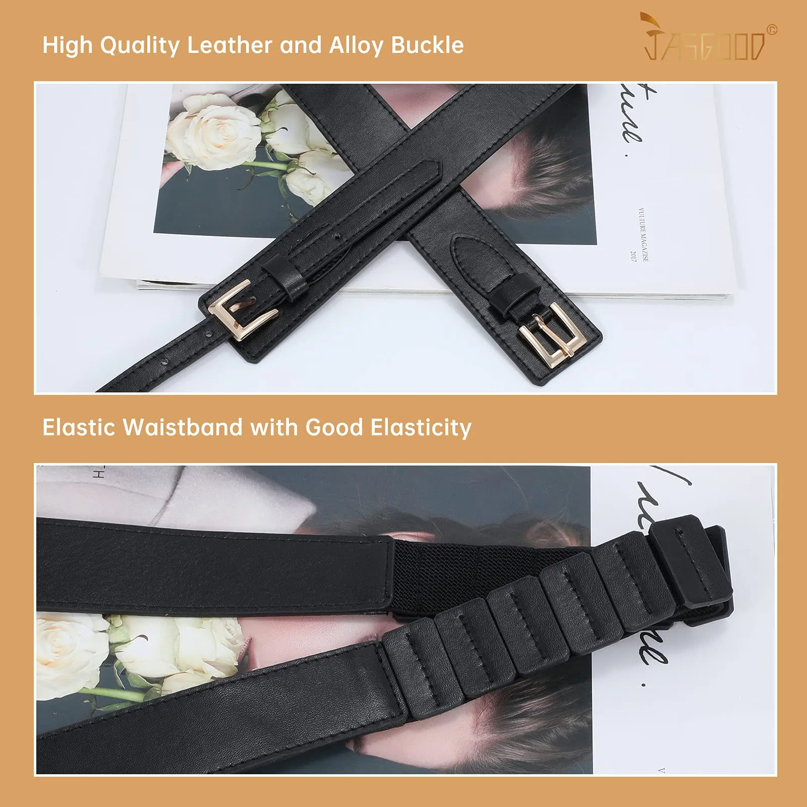 JASGOOD Women Wide Belt Elastic Vintage Buckle Leather Belt for Ladies Dress