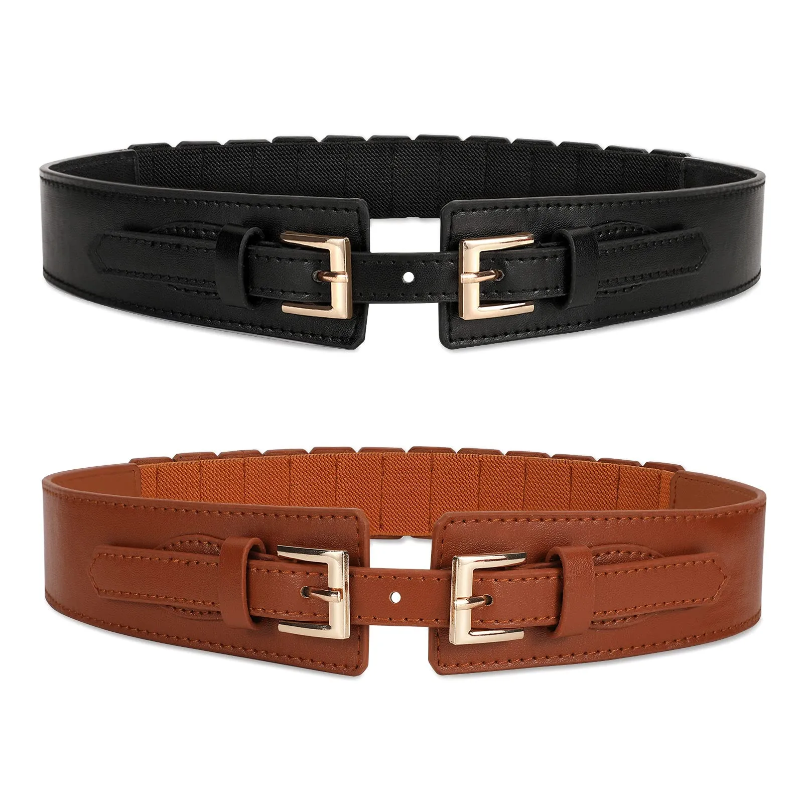 JASGOOD Women Wide Belt Elastic Vintage Buckle Leather Belt for Ladies Dress