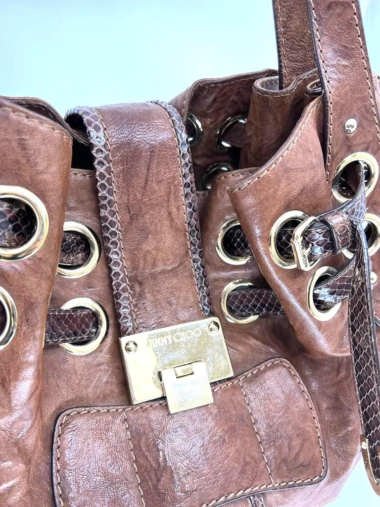 JIMMY CHOO RIKI LEATHER SATCHEL BAG
