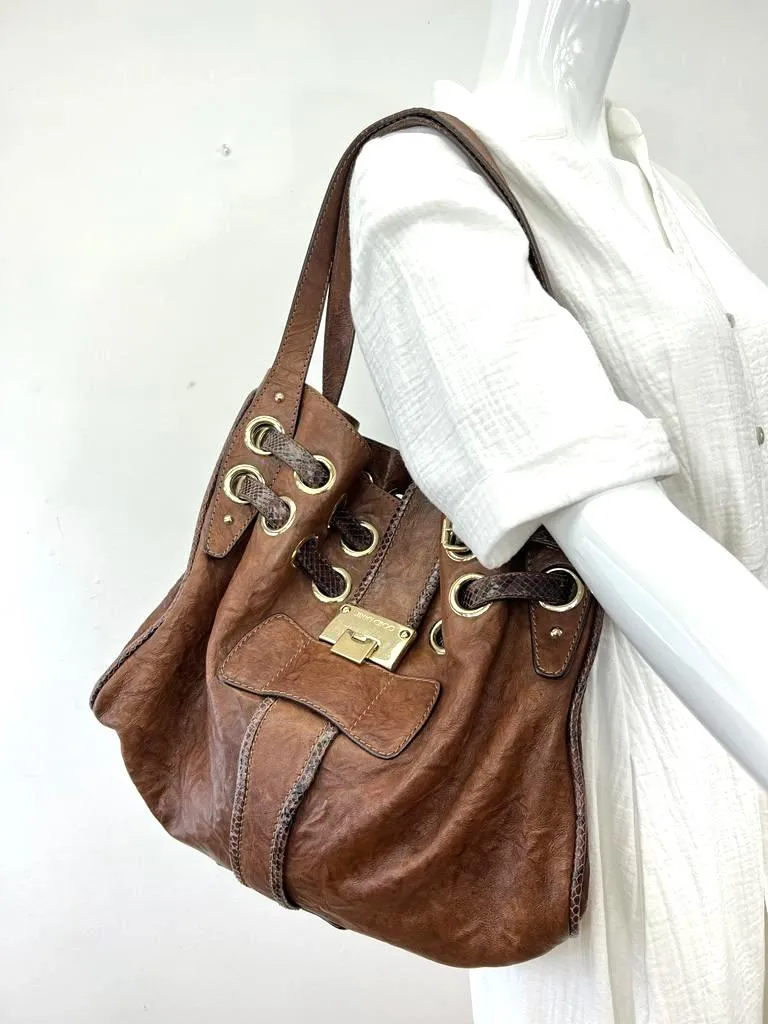 JIMMY CHOO RIKI LEATHER SATCHEL BAG