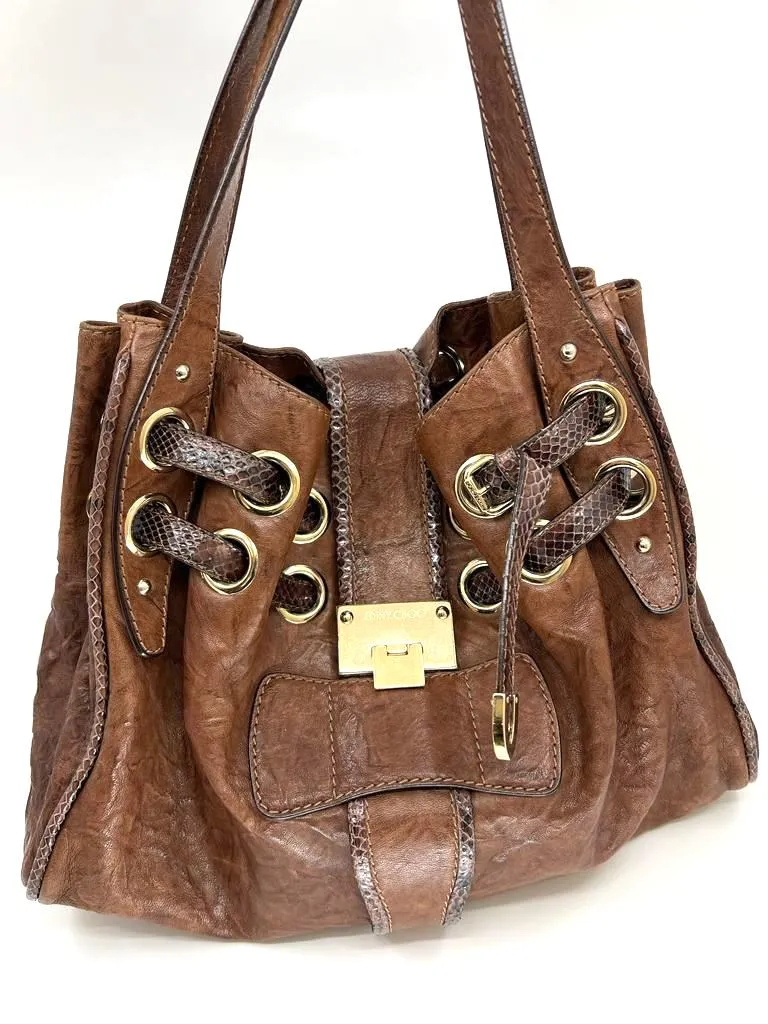 JIMMY CHOO RIKI LEATHER SATCHEL BAG