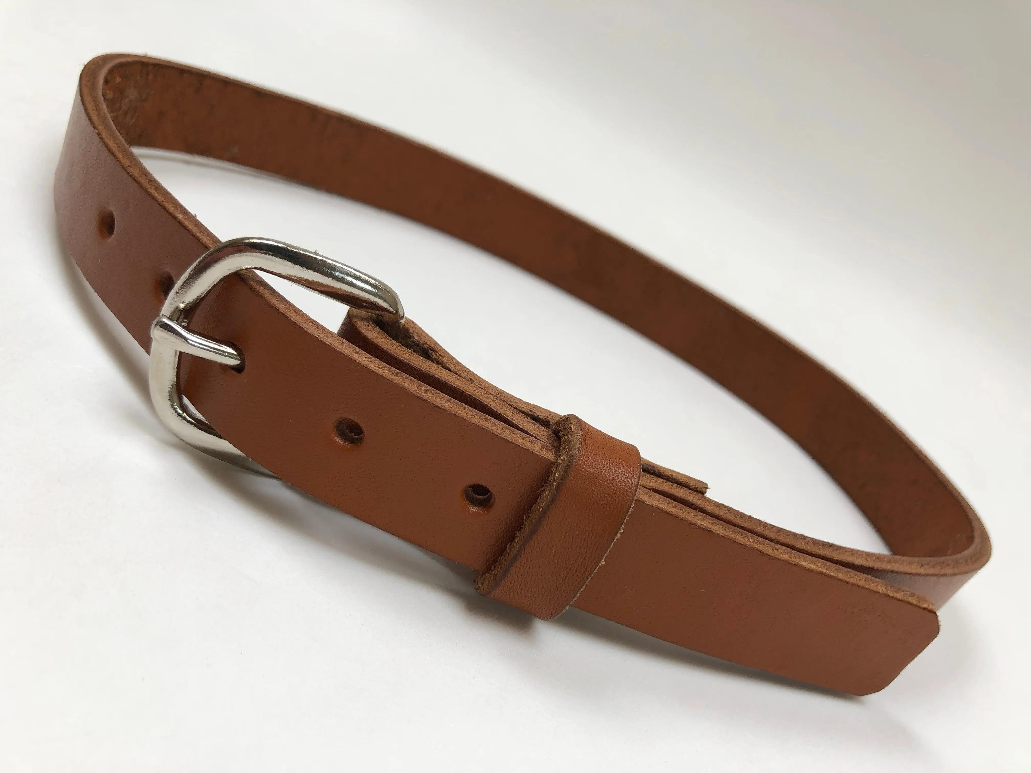 Kids Tan Leather Belt with Smooth Silver Tone Buckle 22Z2