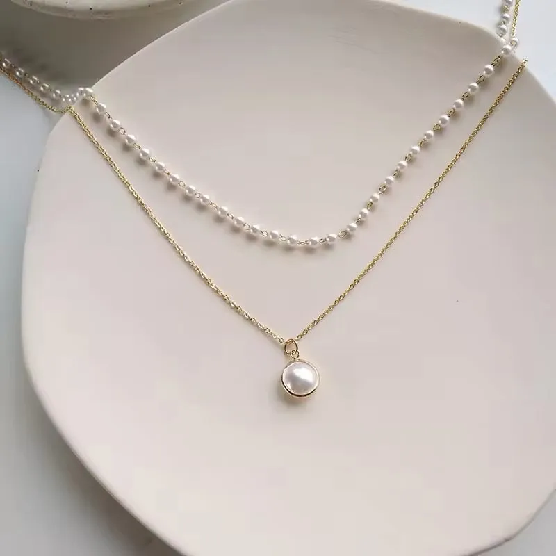 Korean Style Pearl Double Layer Chain Choker Necklace