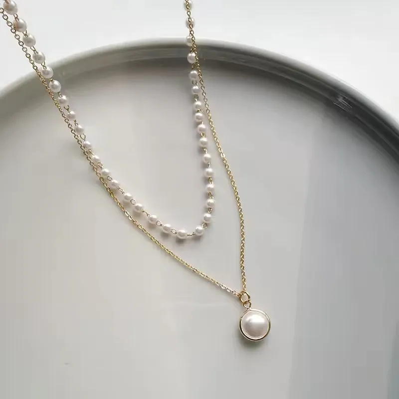 Korean Style Pearl Double Layer Chain Choker Necklace