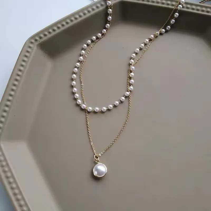 Korean Style Pearl Double Layer Chain Choker Necklace