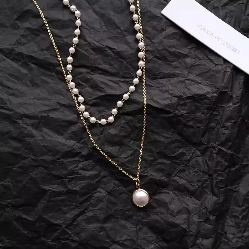 Korean Style Pearl Double Layer Chain Choker Necklace