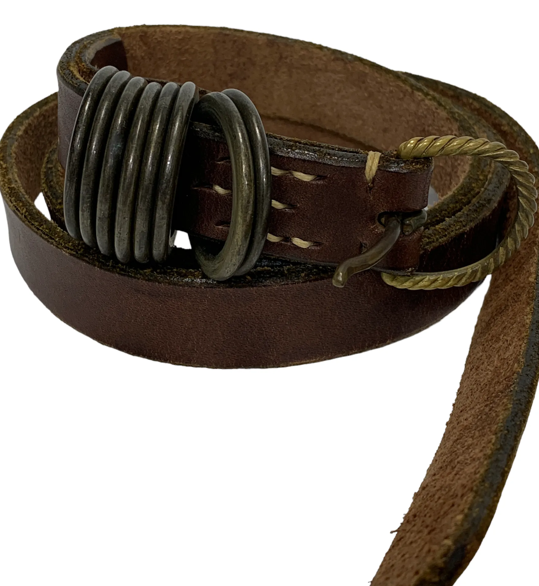 [L] Kapital Leather Brass Ring Belt Brown
