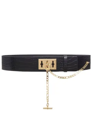Le Chain Lock Waist Belt in Noir Croco