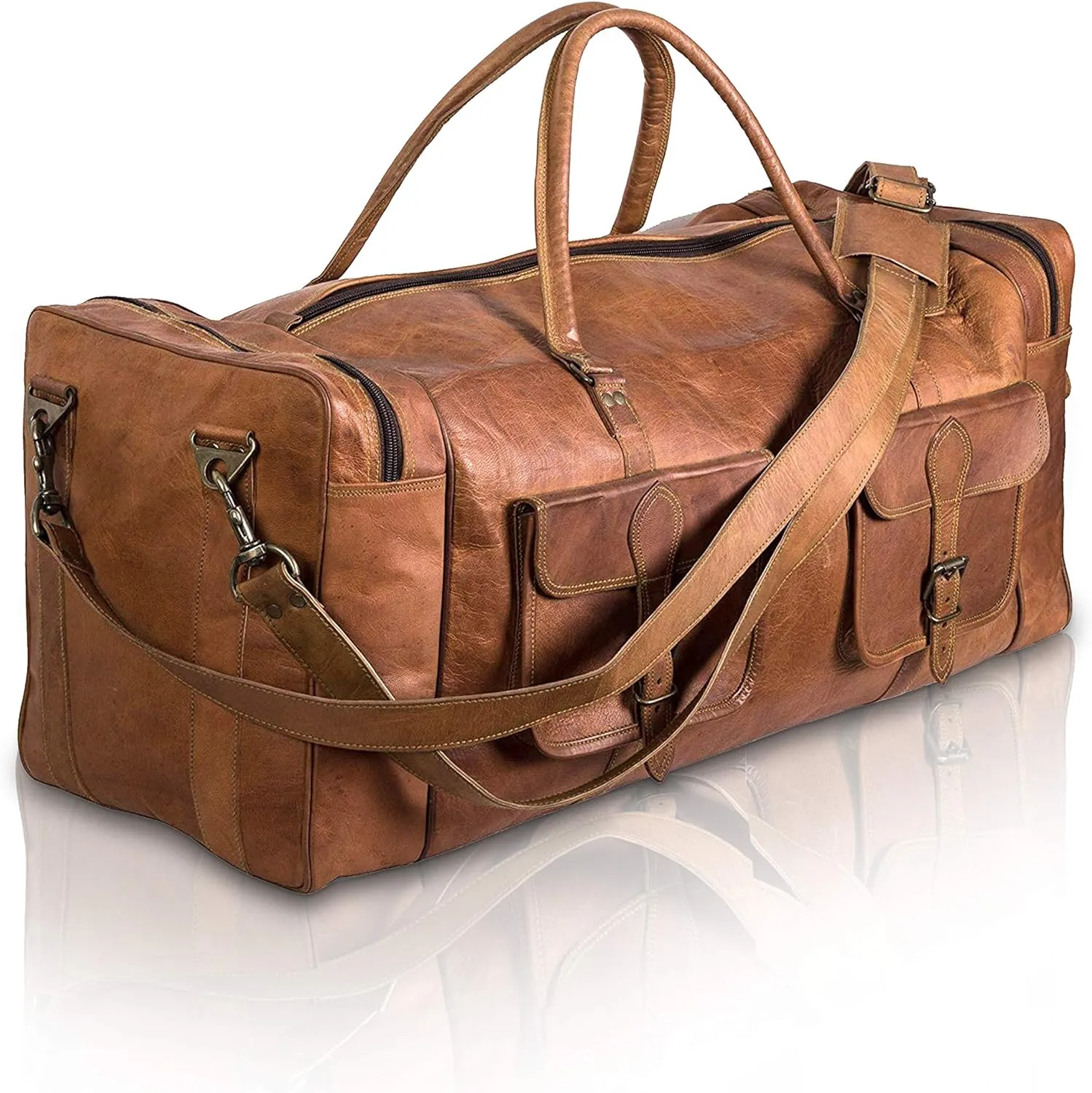 Leather Duffel Bag 28 inch Large Travel Bag Gym Sports Overnight Weekender Bag by Komal s Passion Leather, unisex-adult, Brown, 28 inch