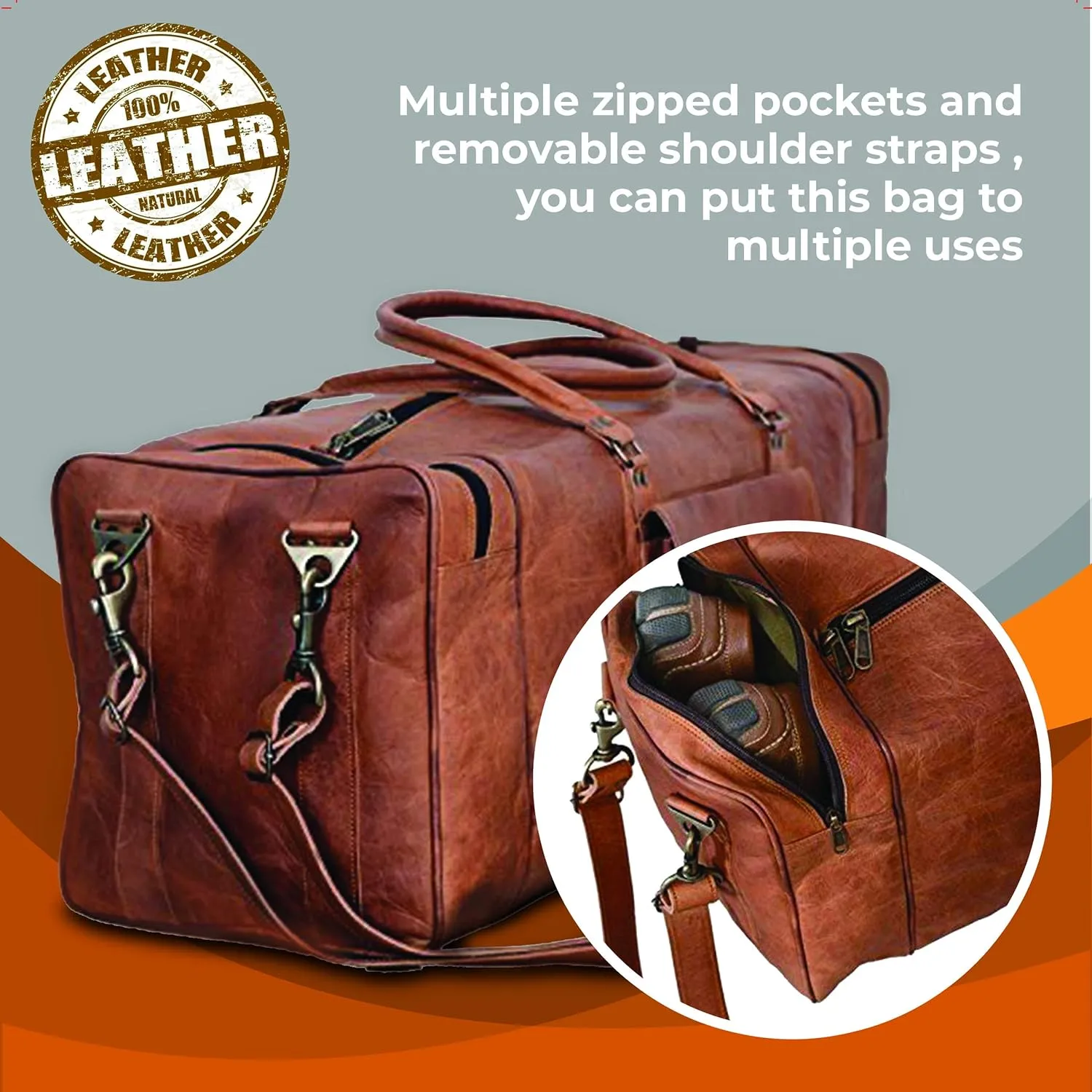 Leather Duffel Bag 28 inch Large Travel Bag Gym Sports Overnight Weekender Bag by Komal s Passion Leather, unisex-adult, Brown, 28 inch